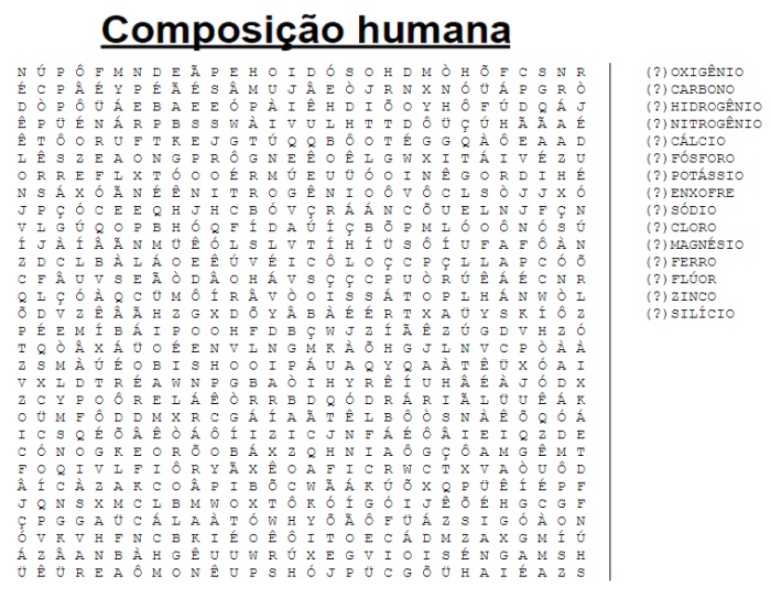 CAÇA-PALAVRAS: Corpo humano (1º ano EF) 