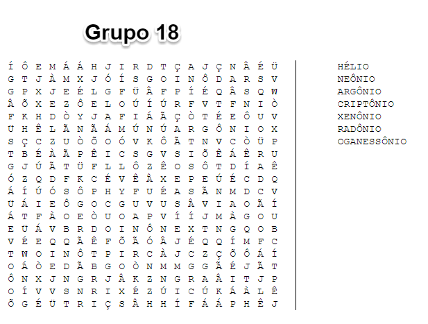 Caça palavras com elementos químicos - Tabela Periódica