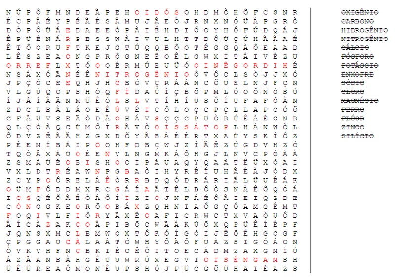 Caça palavras com elementos químicos - Tabela Periódica